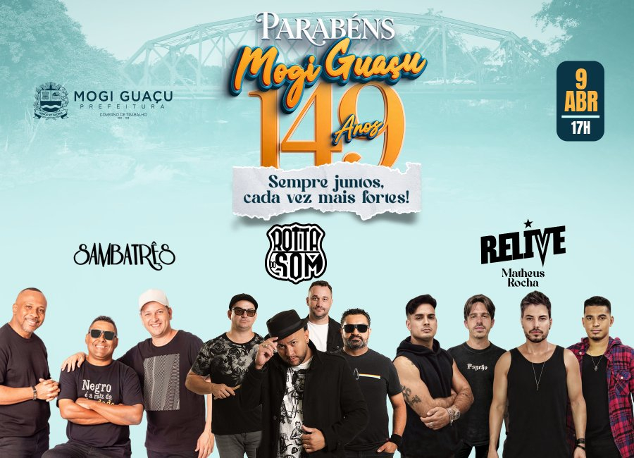 Mogi Guaçu celebra 149 anos com programação cultural e shows no Parque da Família